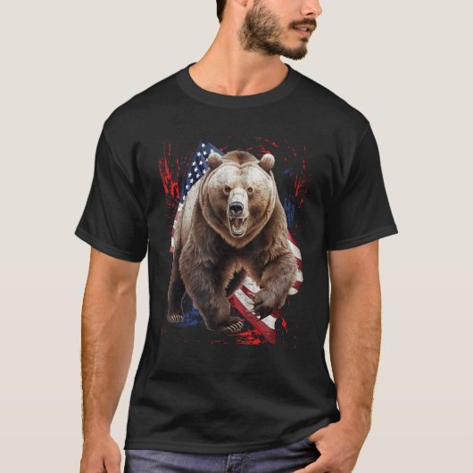 Grizzly Bear Grunge American Flag 4th Of July Patr T-shirt (Voorkant)
