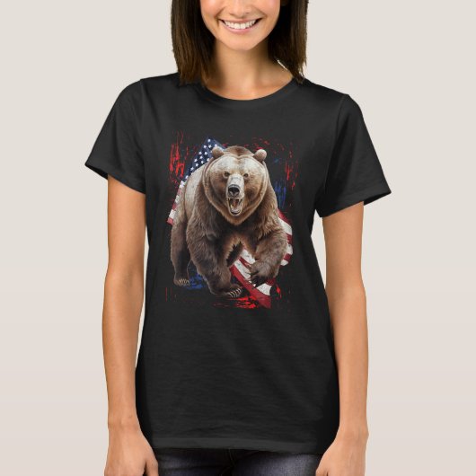 Grizzly Bear Grunge American Flag 4th Of July Patr T-shirt (Voorkant)