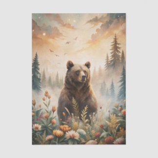 Grizzly Bear in a Forest Meadow with Flowers Tissuepapier