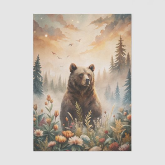 Grizzly Bear in a Forest Meadow with Flowers Tissuepapier (Voorkant)