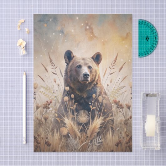 Grizzly Bear in Meadow Grass in Neutral Shades Tissuepapier (Craft)