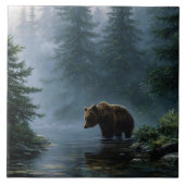 Grizzly Bear Misty Forest Tegeltje (Voorkant)
