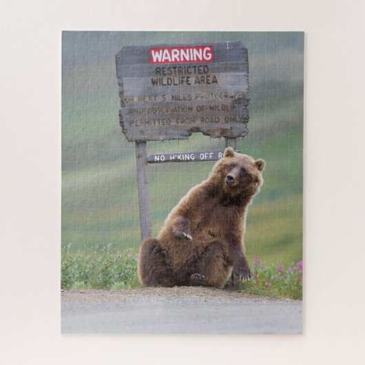 Grizzly Bear Plays With Sign Legpuzzel (Verticaal)