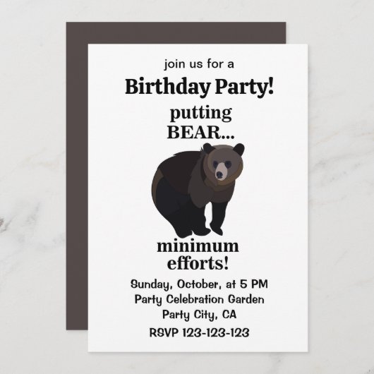 Grizzly Bear Putting Bear Minimum Efforts Funny  Kaart (Voorkant / Achterkant)