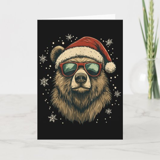 Grizzly Bear Santa Hat Funny Cute Animal Lover Chr Kaart (Voorkant)
