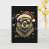 Grizzly Bear Santa Hat Funny Cute Animal Lover Chr Kaart (Gele Bloem)