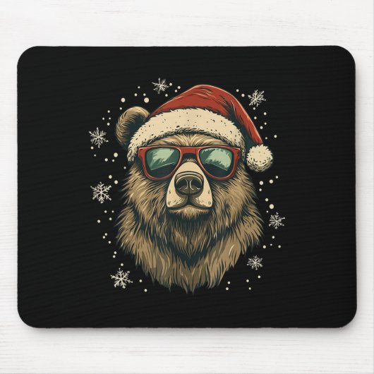 Grizzly Bear Santa Hat Funny Cute Animal Lover Chr Muismat (Voorkant)