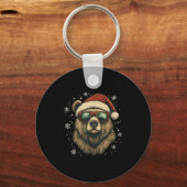 Grizzly Bear Santa Hat Funny Cute Animal Lover Chr Sleutelhanger (Voorkant)