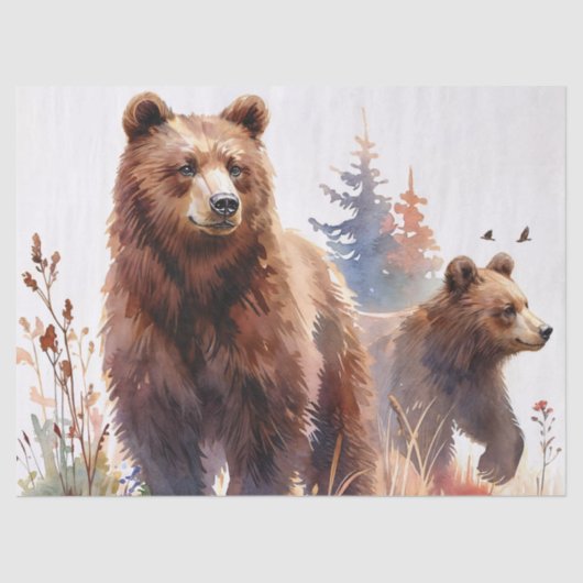 Grizzly Bears Watercolor Woods Tissuepapier (Voorkant)