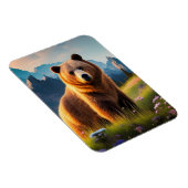 Grizzly Beer aan bergkant, bloemen Magneet (Rechterzijde)