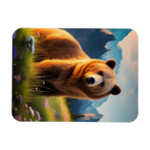 Grizzly Beer aan bergkant, bloemen Magneet (Horizontaal)