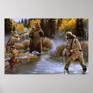 Grizzly Beer aanvallen grensbewoners Wilde Natuur Poster