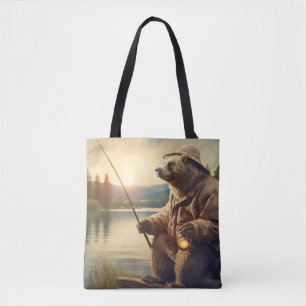 Grizzly Beer Animal Fun Lake Vist Happy Time Tote Bag
