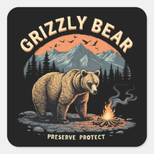 Grizzly Beer behouden en beschermen Vierkante Sticker