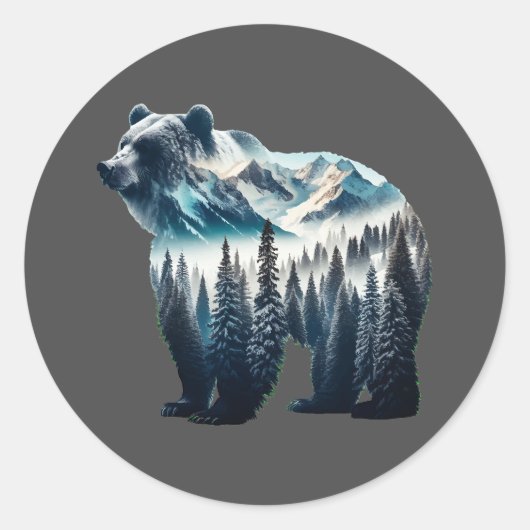 Grizzly Beer Bergen en bossen Ronde Sticker (Voorkant)