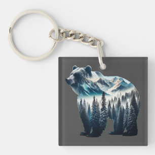 Grizzly Beer Bergen en bossen Sleutelhanger