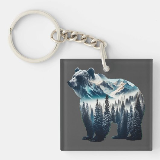 Grizzly Beer Bergen en bossen Sleutelhanger (voorkant)