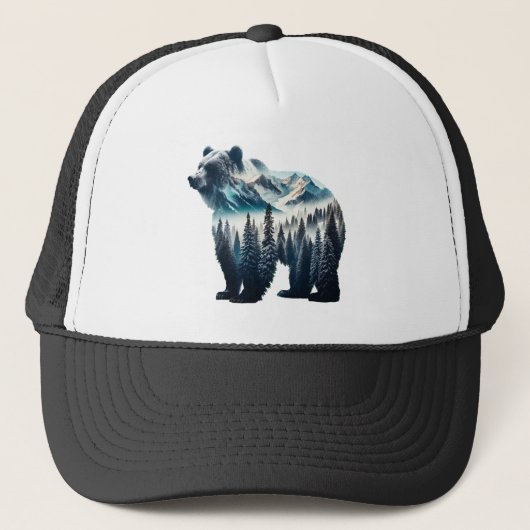 Grizzly Beer Bergen en bossen Trucker Pet (Voorkant)