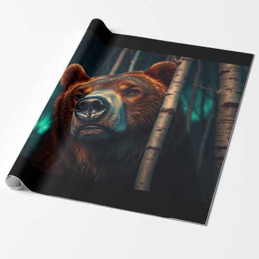Grizzly Beer, Berken en Aurora Art Cadeaupapier (Uitgerold)