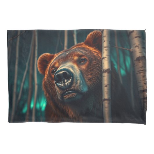Grizzly Beer, Berken en Aurora Art Kussensloop (Voorkant)