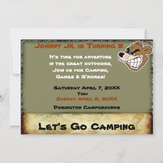 Grizzly Beer Campout Birthday Invite Kaart (Voorkant)