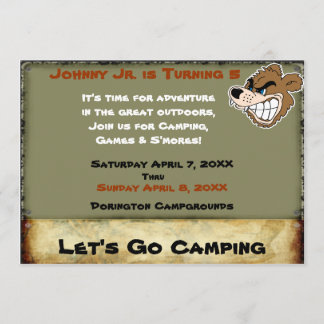 Grizzly Beer Campout Birthday Invite Kaart