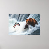 grizzly Beer catching salmon Canvas Afdruk (Voorkant)