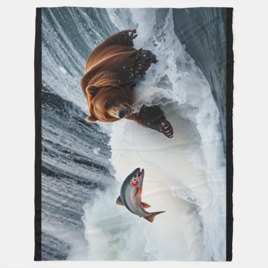 grizzly Beer catching salmon Fleece Deken (Voorkant)