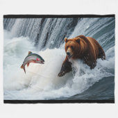 grizzly Beer catching salmon Fleece Deken (Voorkant (Horizontaal))
