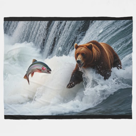 grizzly Beer catching salmon Fleece Deken (Voorkant (Horizontaal))