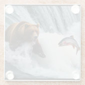 grizzly Beer catching salmon Glazen Onderzetter (Achterkant)