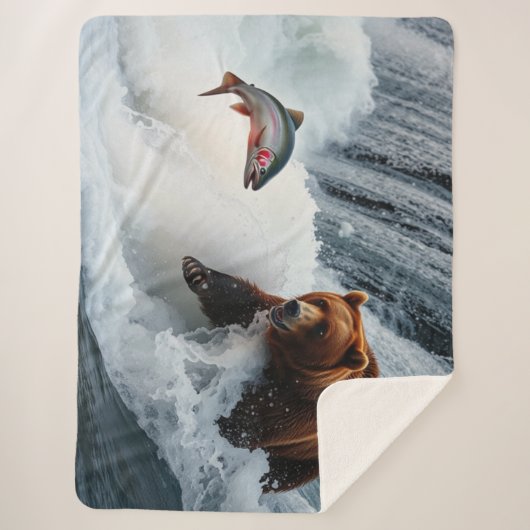grizzly Beer catching salmon Sherpa Deken (Voorkant)