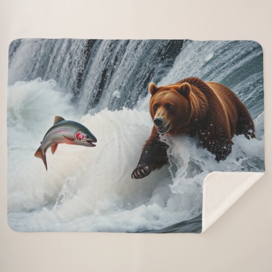 grizzly Beer catching salmon Sherpa Deken (Voorkant (horizontaal))