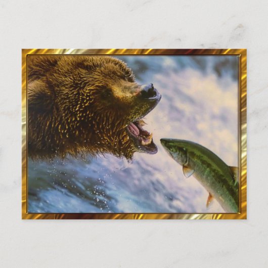 Grizzly Beer Catching Steelhead Salmon Briefkaart (Voorkant)