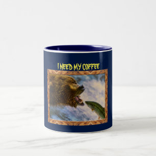 Grizzly Beer Catching Steelhead Salmon Coffee Cup Tweekleurige Koffiemok
