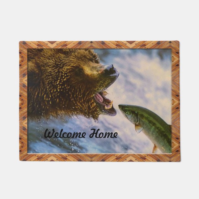 Grizzly Beer Catching Steelhead Salmon Doormat Deurmat (Voorkant)