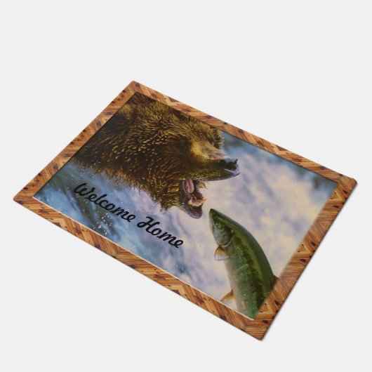 Grizzly Beer Catching Steelhead Salmon Doormat Deurmat (Schuin)