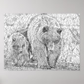 Grizzly Beer & Cub Grey scale abstract kleuren Poster (Voorkant)