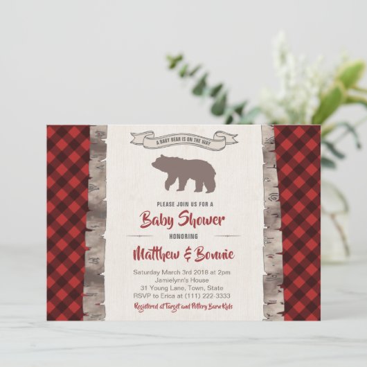 Grizzly Beer Cub Winter Pset Baby shower Kaart (Staand voorkant)