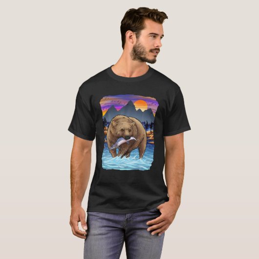 Grizzly Beer die zalm vangt Alaska Vist Natuur T-shirt (Voorkant volledig)