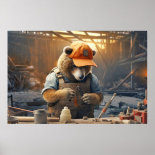 Grizzly Beer Dier Leuk Werk Handyman Happy Time Poster