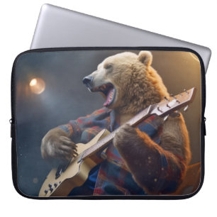 Grizzly Beer Dierenplezier Gitaar Happy Time Laptop Sleeve