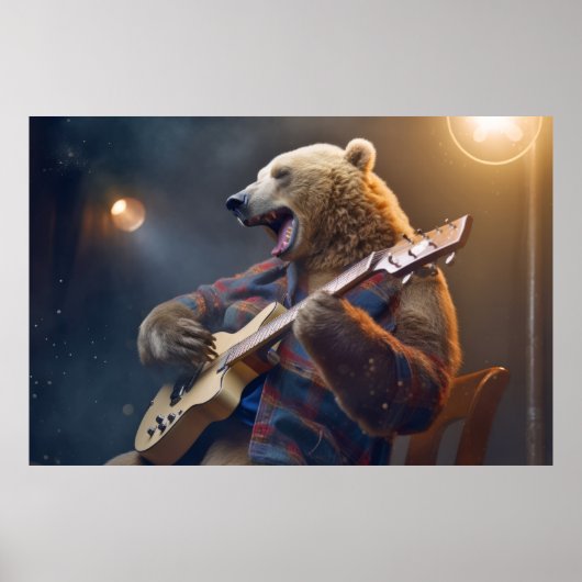 Grizzly Beer Dierenplezier Gitaar Happy Time Poster (Voorkant)