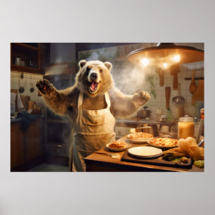 Grizzly Beer Dierenplezier Koken Keuken Happy Poster