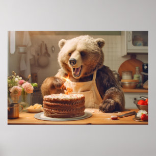 Grizzly Beer Dierenplezier Koken Taart Happy Time Poster