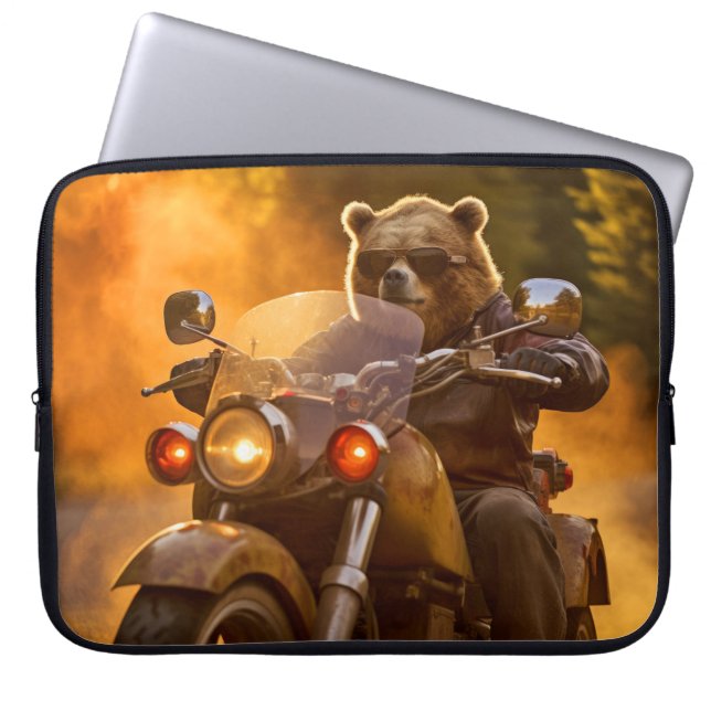 Grizzly Beer Dierenplezier Rijden Moto Bike Happy Laptop Sleeve (Voorkant)