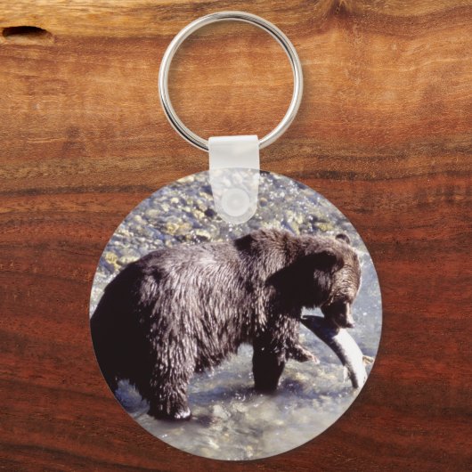Grizzly Beer Eet een zalm Sleutelhanger (Voorkant)