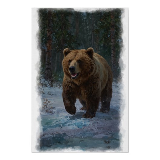 Grizzly Beer en Snowy Trail Wildlife Design Perfect Poster (Voorkant)