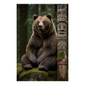 Grizzly Beer en Totem Pole Wildlife Art Perfect Poster (Voorkant)