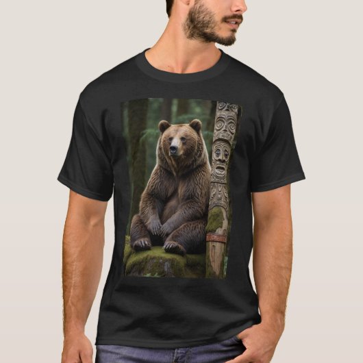 Grizzly Beer en Totem Pole Wildlife Art T-shirt (Voorkant)